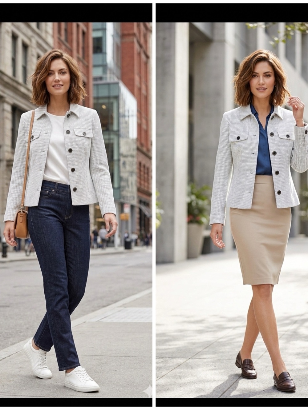 Dana Buchman Ivory Textured Button-Front Jacket